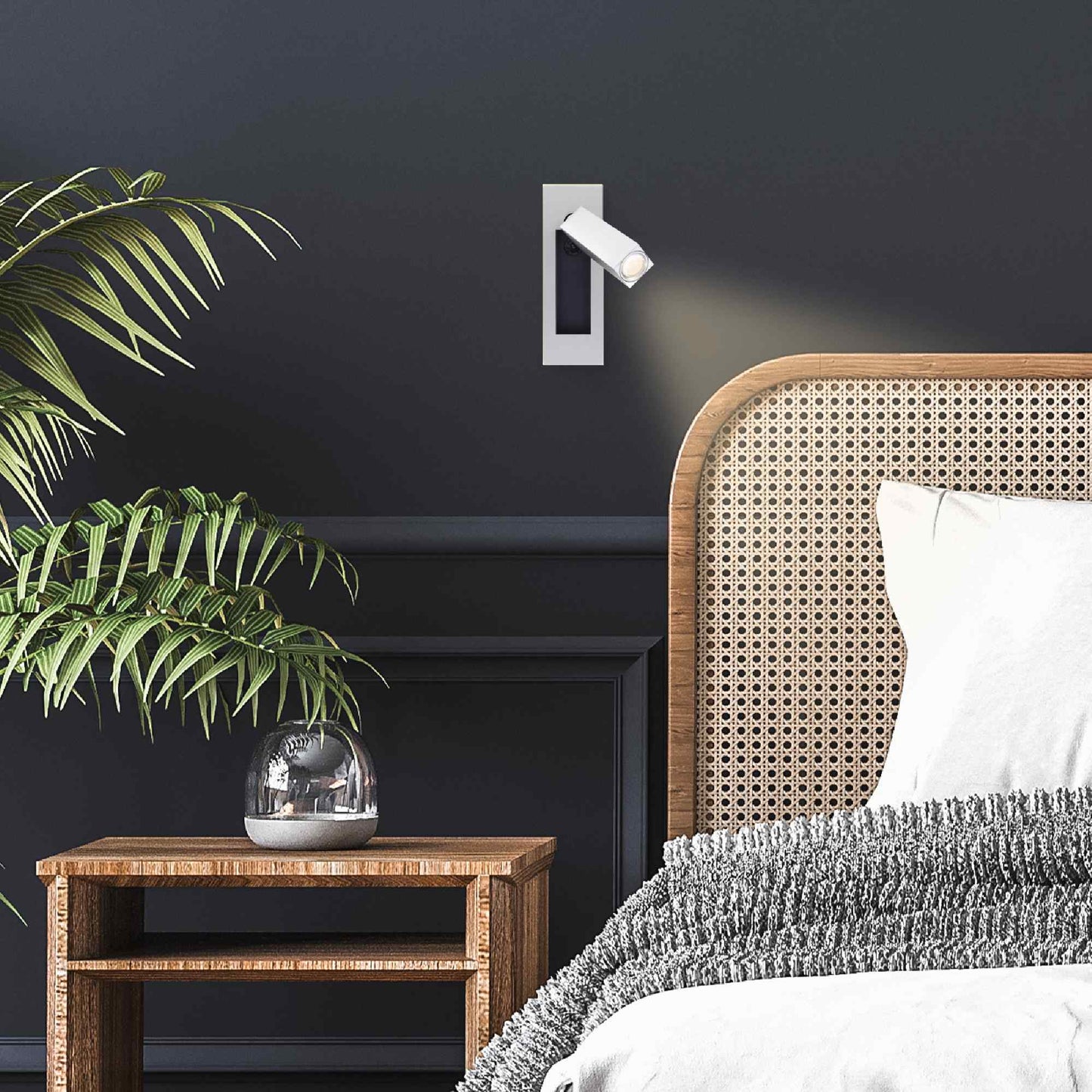 Bedside Embedded Reading Light - Brushed Nickel