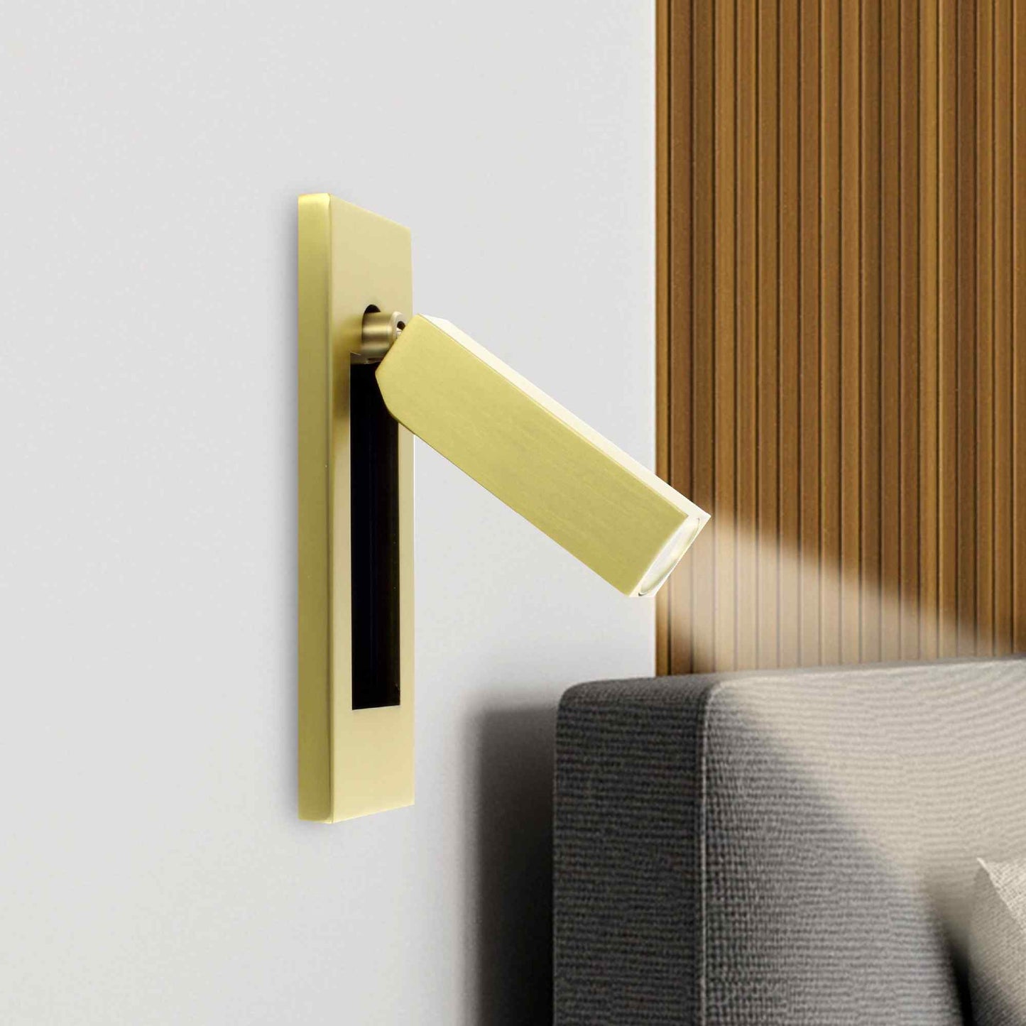 Bedside Embedded Reading Light - Brushed Copper Gold