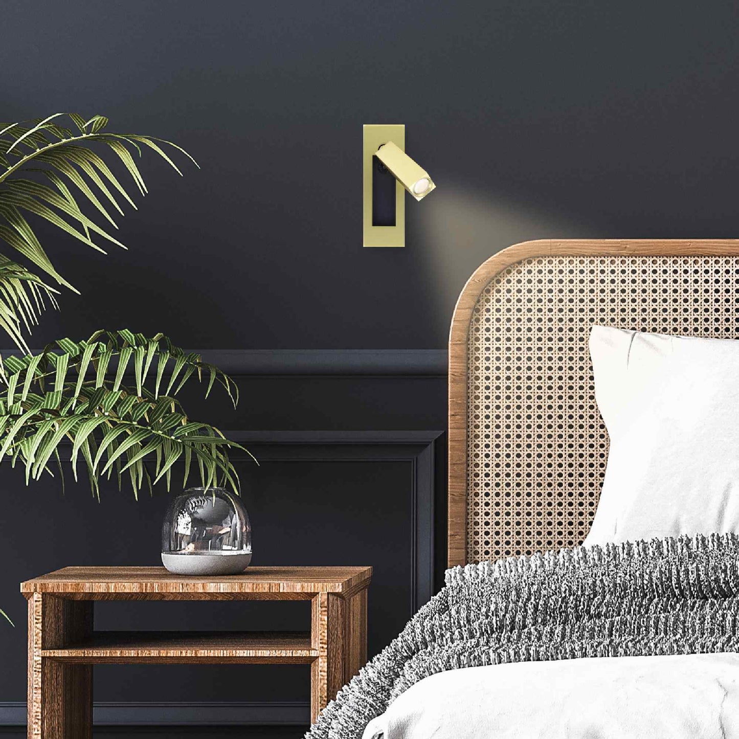 Bedside Embedded Reading Light - Brushed Copper Gold