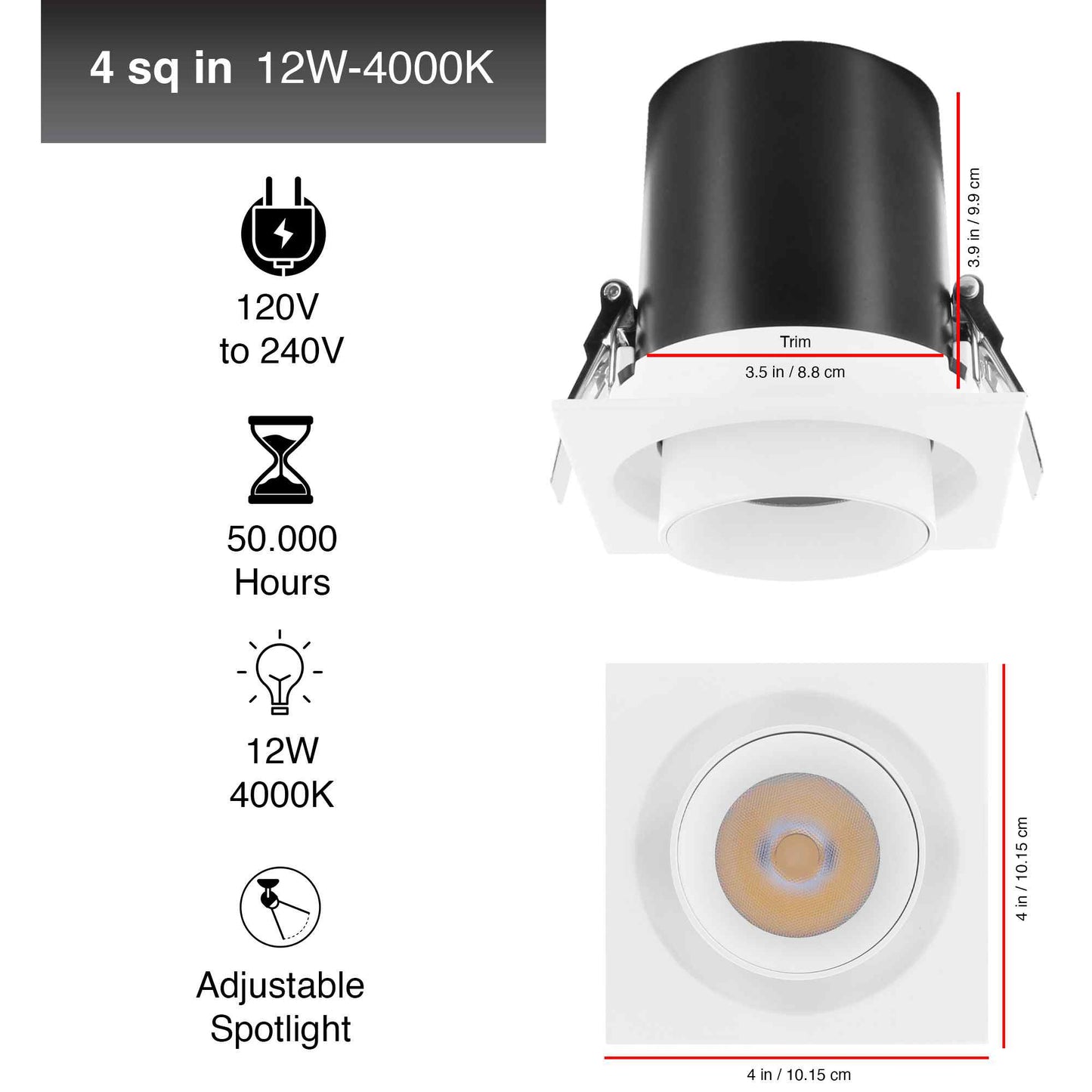 Adjustable Downlight 4 inch - 12W-4000k - White