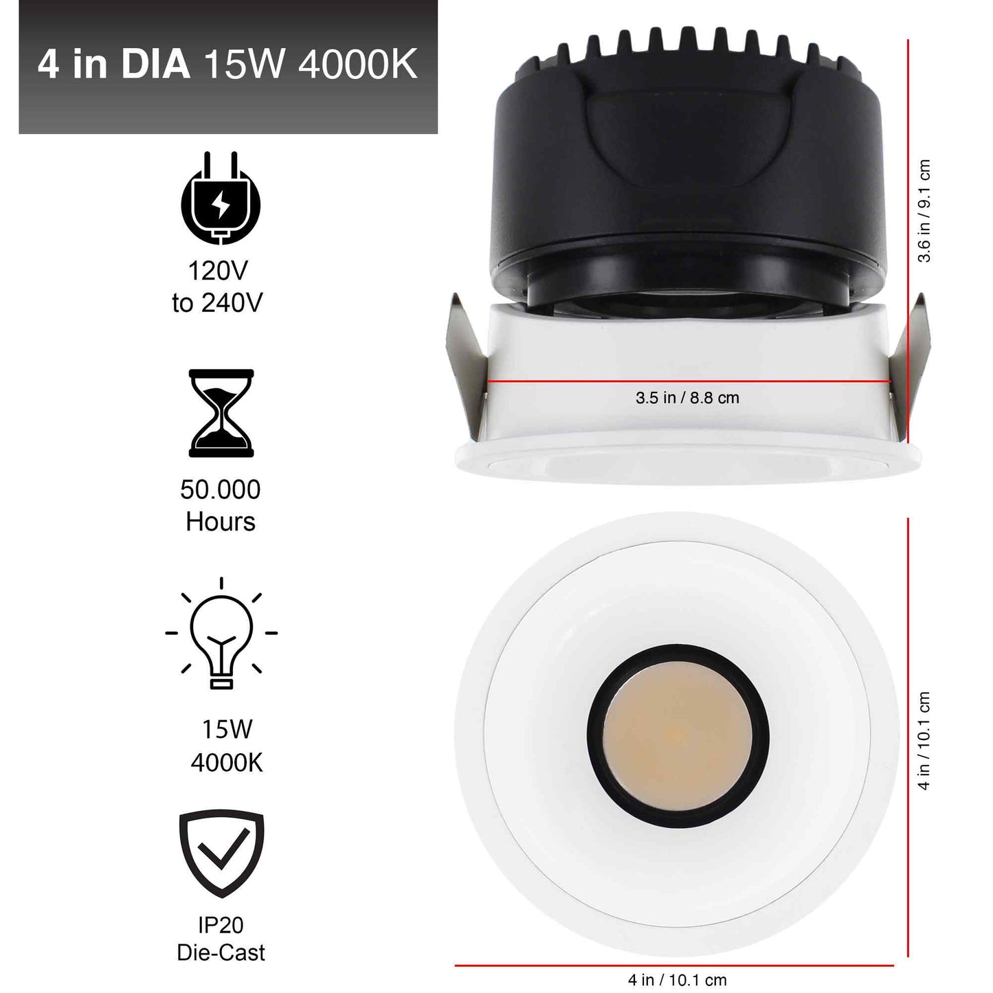 Recessed Light - 4-inch trim - 15W-4000k - White