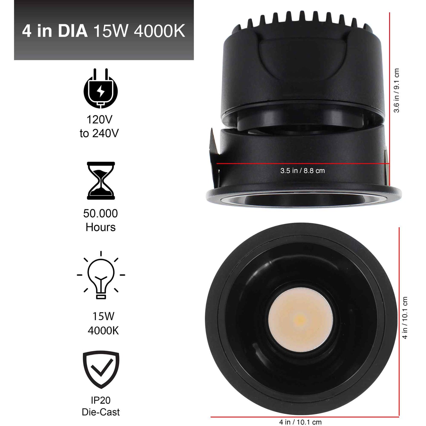 Recessed Light - 4-inch trim - 15W-4000k - Black