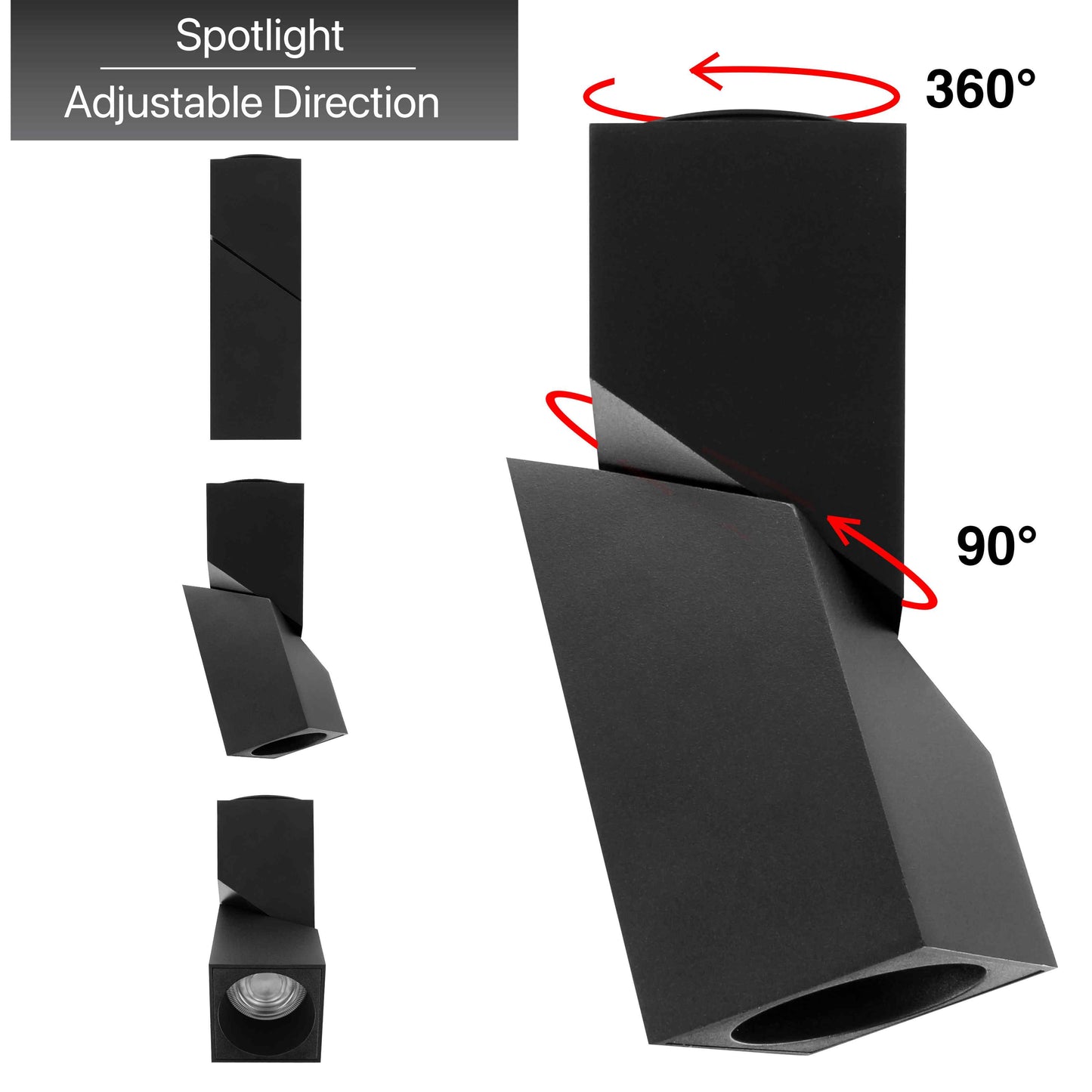 Square Twistable Reading Light -15W-3000k - Black