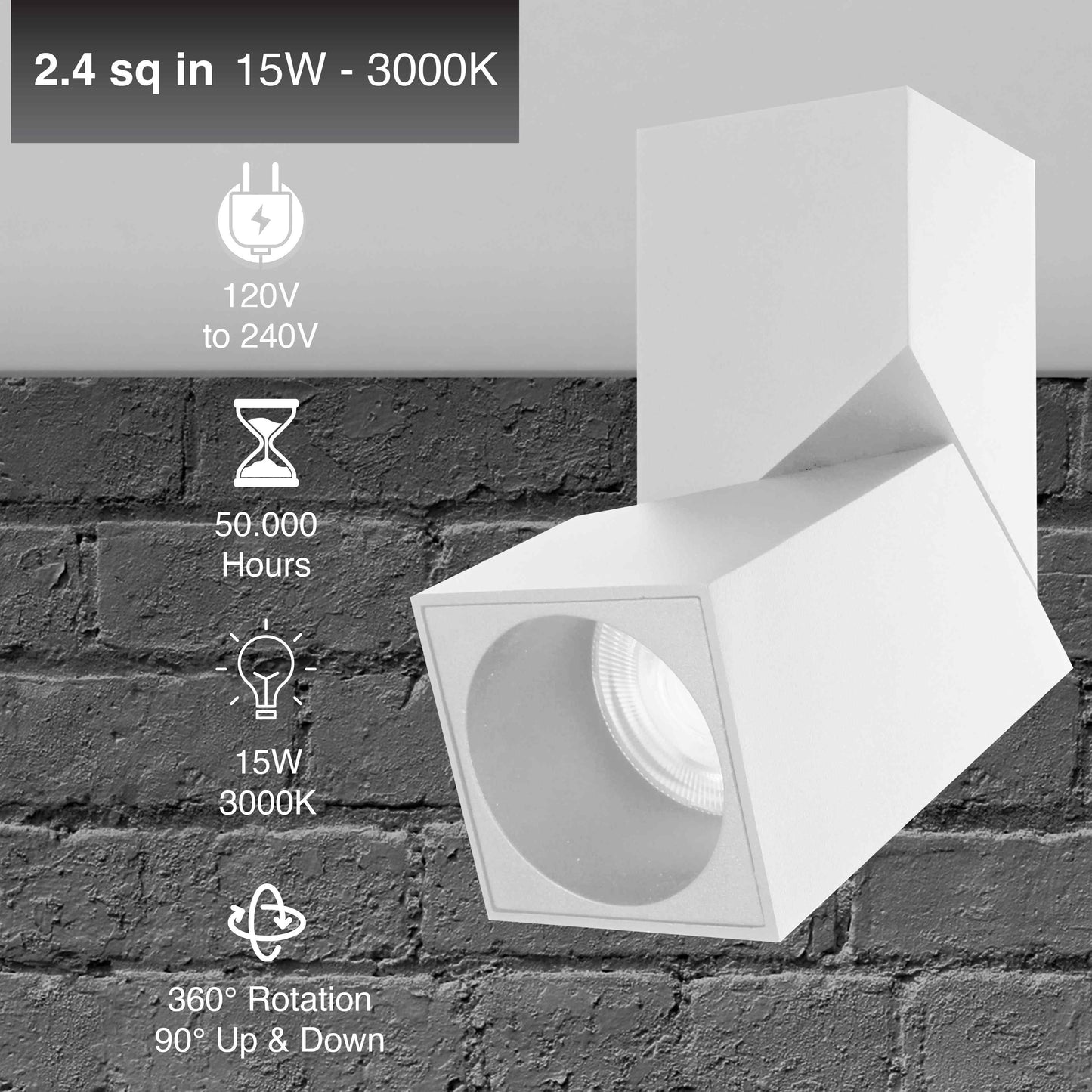 Square Twistable Reading Light -15W-3000k - White