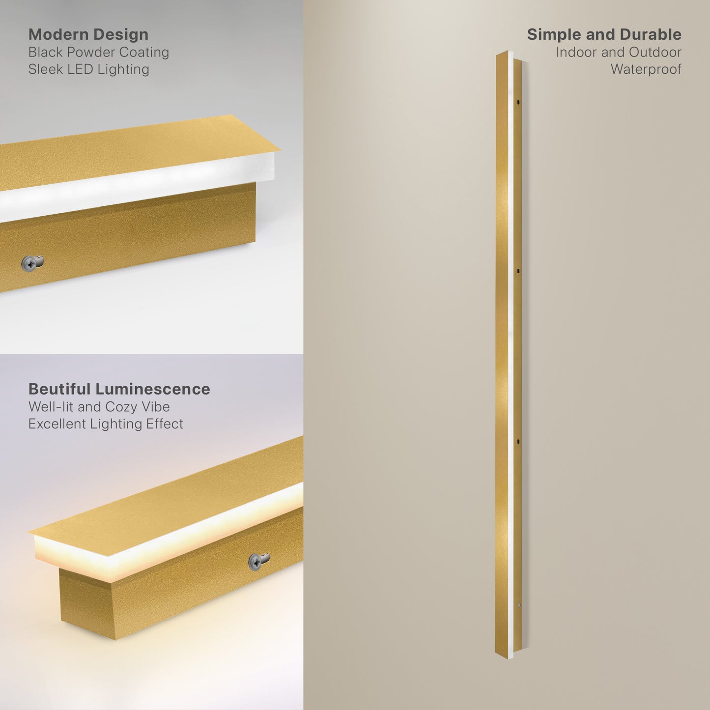 Outdoor Wall Light Bar Lamp - 60 inch - Gold