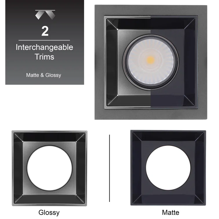 Square Recessed Light - 2-inch trim - 5W-3000k - Black